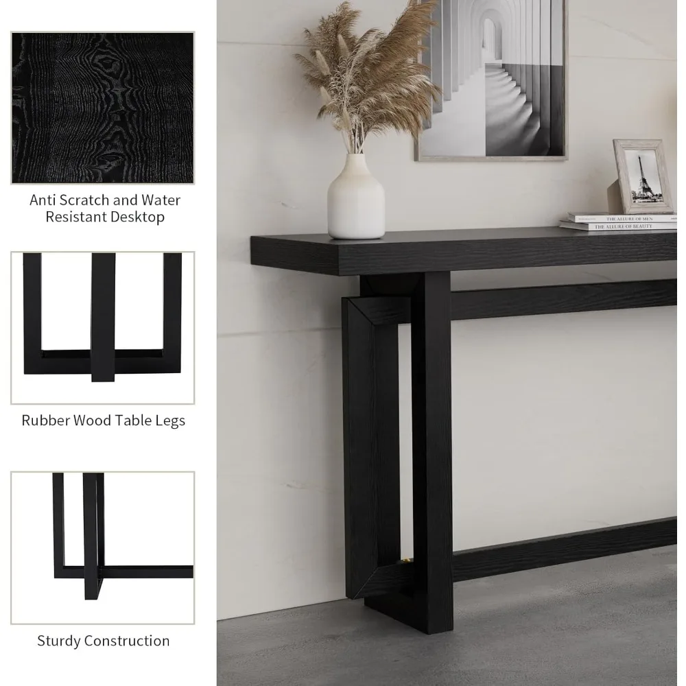 طاولة أريكة طويلة خلف الأريكة مقاس 59.05 بوصة لغرفة المعيشة، وطاولة وحدة تحكم في المزرعة مع مساحة تخزين، ومدخل ضيق