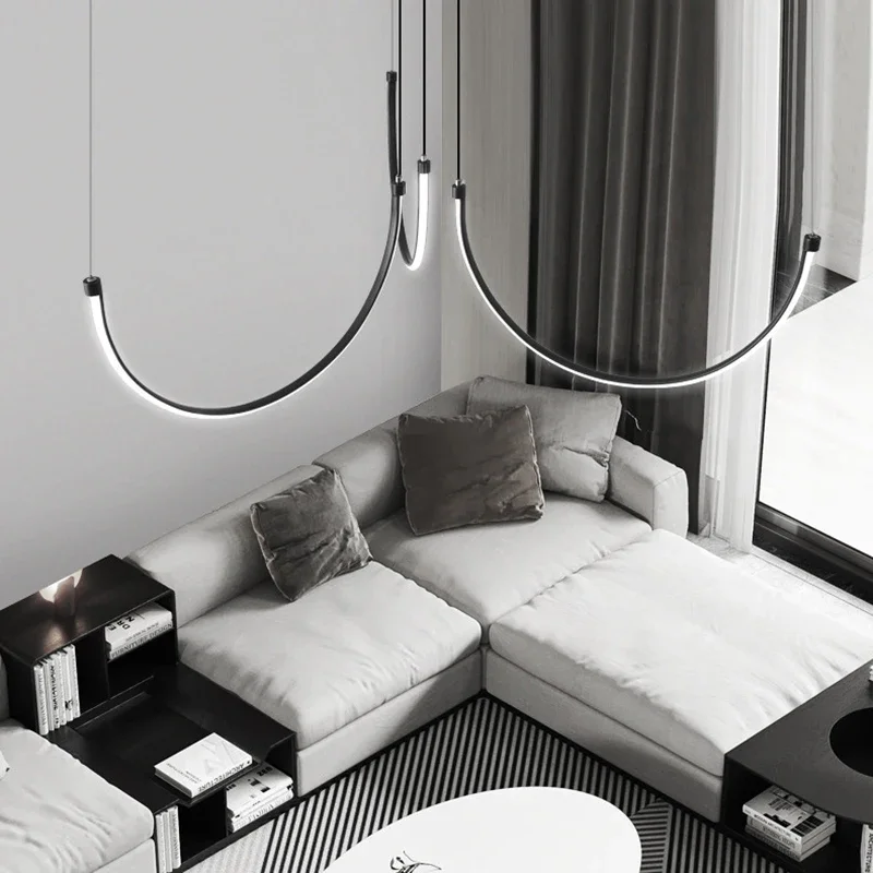 Italian Simple Creative Chandelier U-shaped Designer Restaurant Curved Strip-type Exhibition Hall Industrial Hall Chandelier