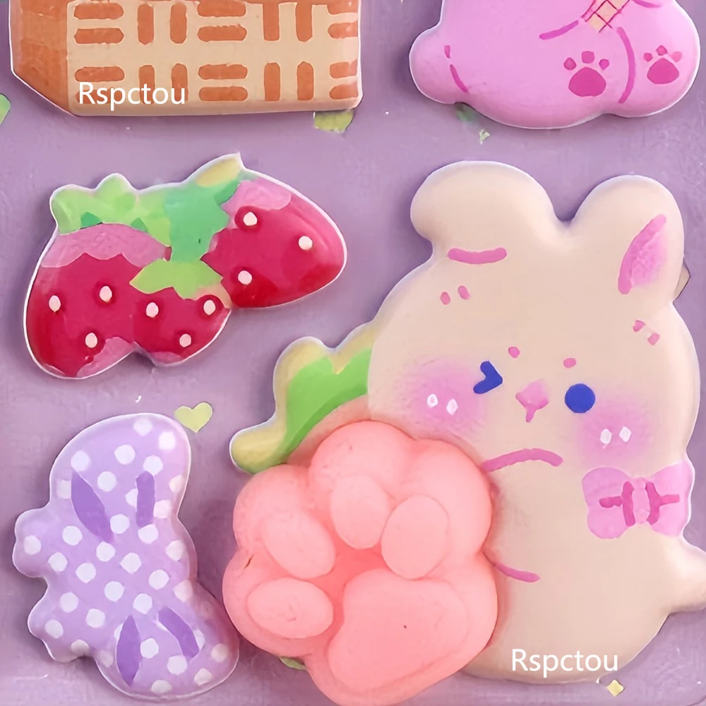 4 Adesivos de Bolhas de Ar com Garras de Coelho de Desenho Animado Kawaii, Adesivos de Brinquedo de Descompressão Macios e Apertáveis de Coelhinho de Anime Fofo, Decoração de Festa