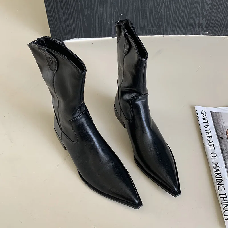 Knight boots British pointed slimming 2025 autumn and winter new item thick heel loose single boot women's boots children's mid