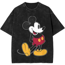 Stylish Mickey Mouse Cartoon Accessories T Shirt Washed Style Men Women Kawaii T-Shirts Casual Top Tees Streetwear