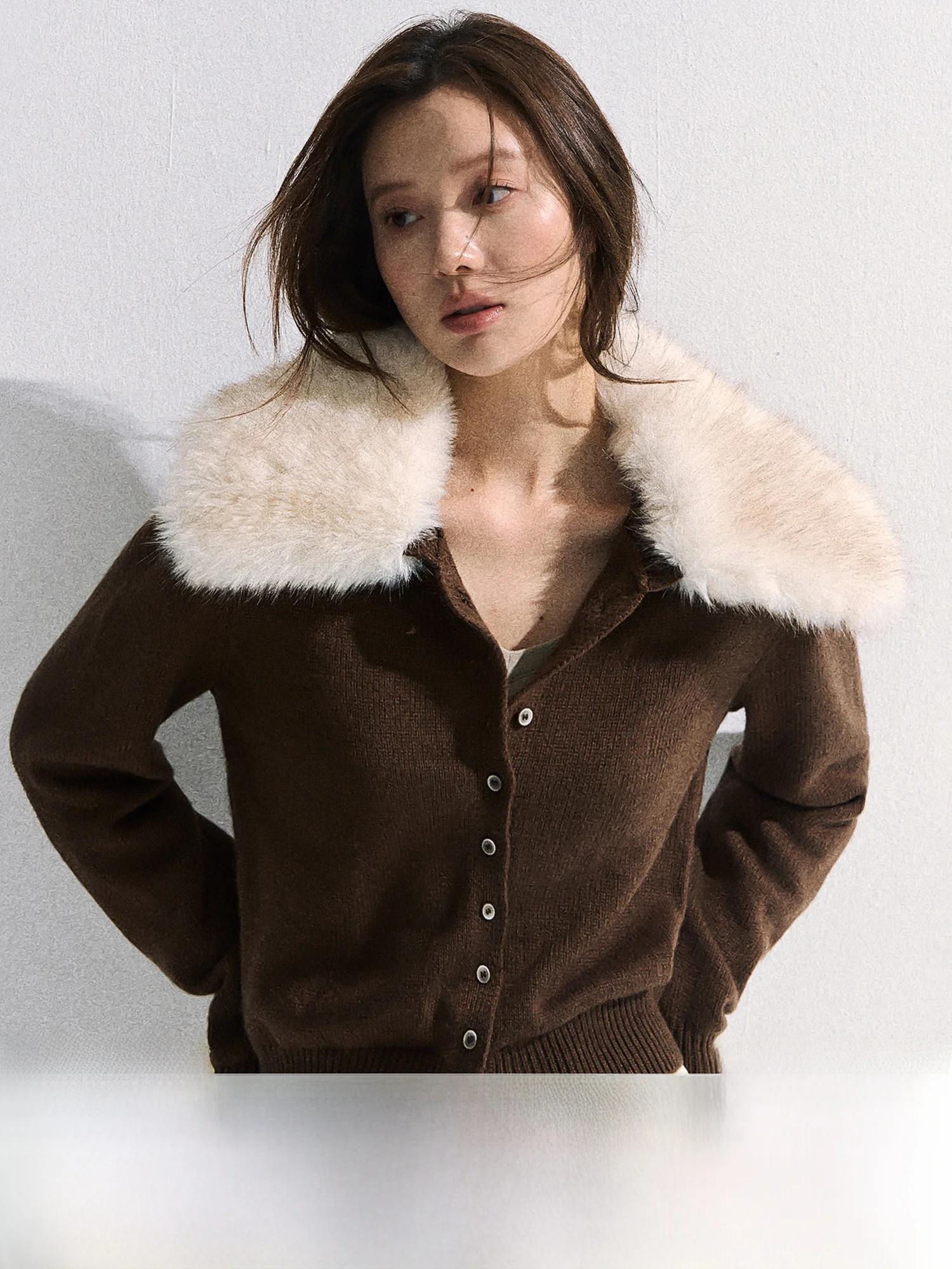 

0PASSION Women's Knitted Open Cardigan 2025 New Soft Faux Fur Collar Detachable Design Sensation Top Coat Korean Sle Stra...