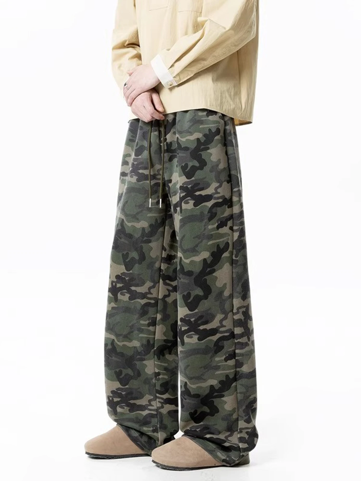 

American Retro Camouflage Waed Men's Loose Wide Leg Pants Cleanfit Straight Sport Trousers Casual Comfortable Polyester Fiber