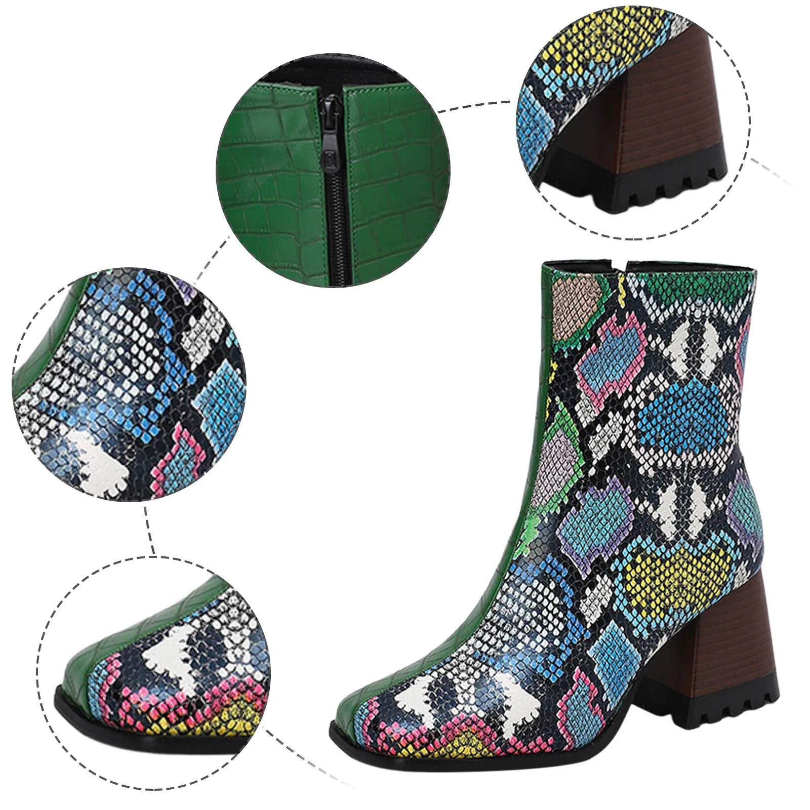 منتصف العجل أحذية الكاحل للنساء ، الأحذية الجلدية ، اصبع القدم مربع ، عالية الكعب مكتنزة ، خليط كولوردروب ، نمط متعدد ، أحذية قصيرة للسيدات #4