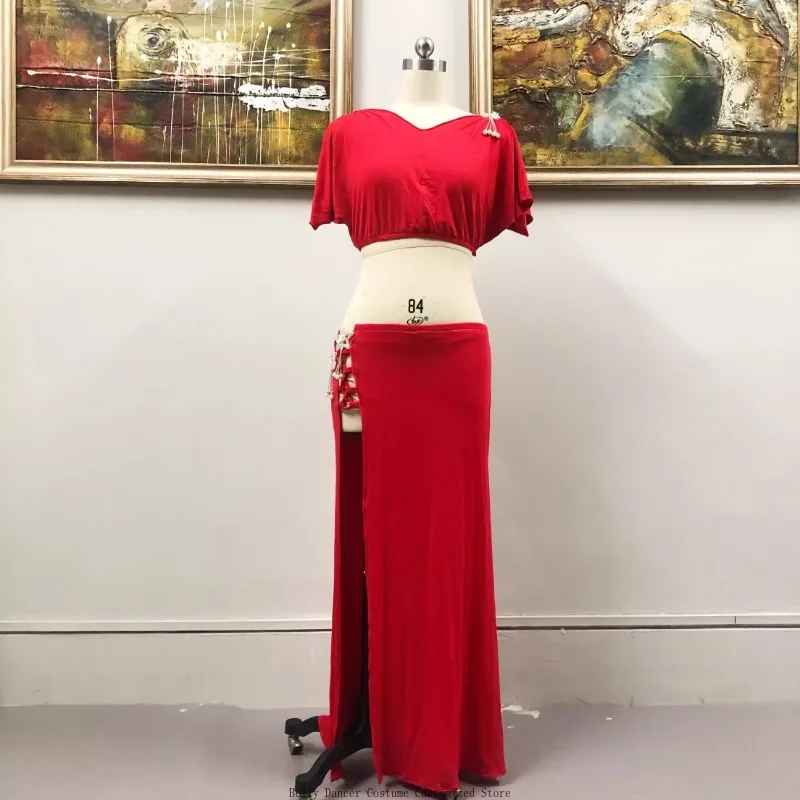 Customized Belly Dance Practice Clothes Split Modal Top Long Skirt 2Pcs Sexy Beginner Fish Tail Set Lesson Wear Belly Dancing