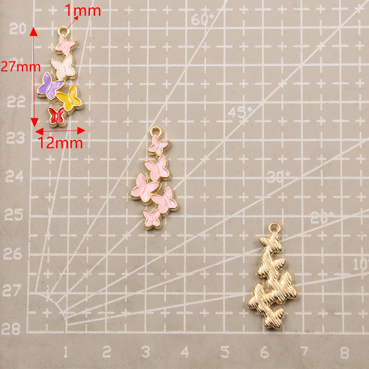 10Pcs 7 Color 12x27MM Alloy Metal KC Gold Drop Oil 5 Butterflies Charm Animal Pendant For DIY Bracelet Jewelry Making