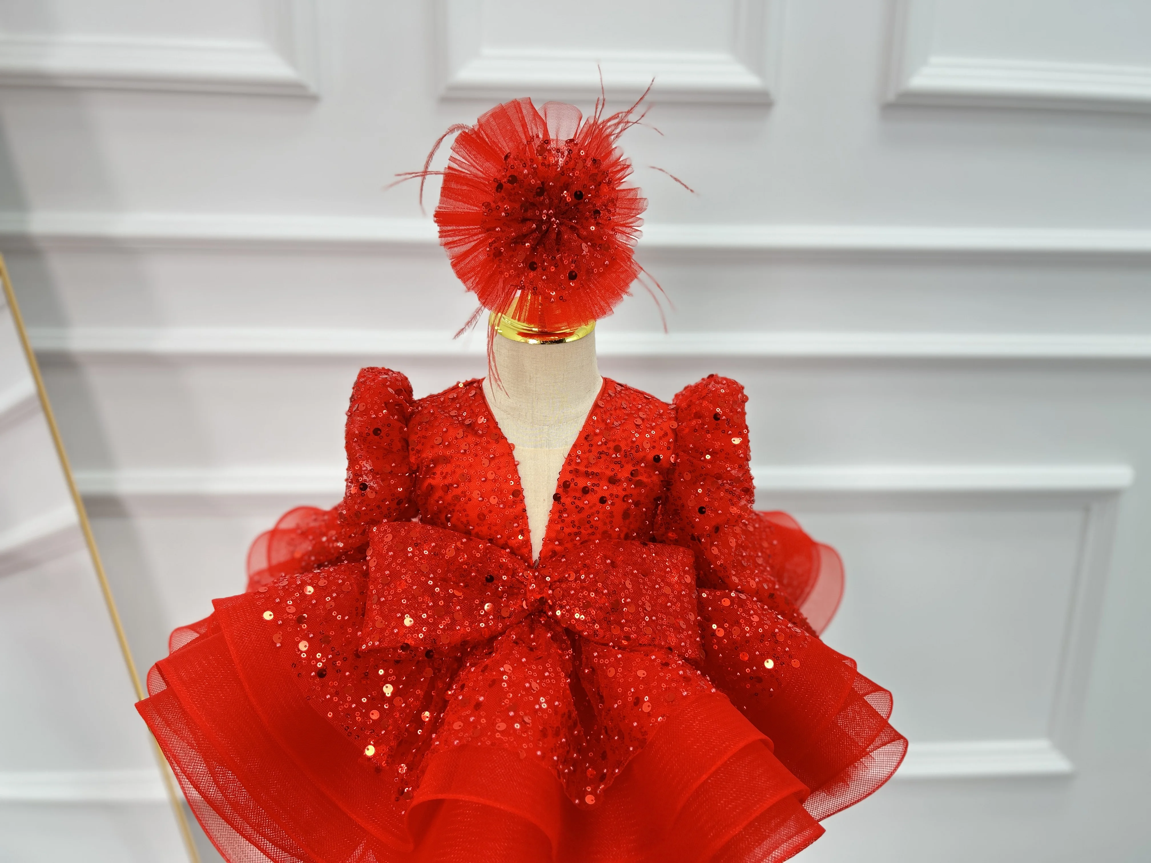 white christmas dresses Long Sleeves Sheath Lace Prom Dress Red Wedding Dress with Chapel Train ARD2661 main image 1