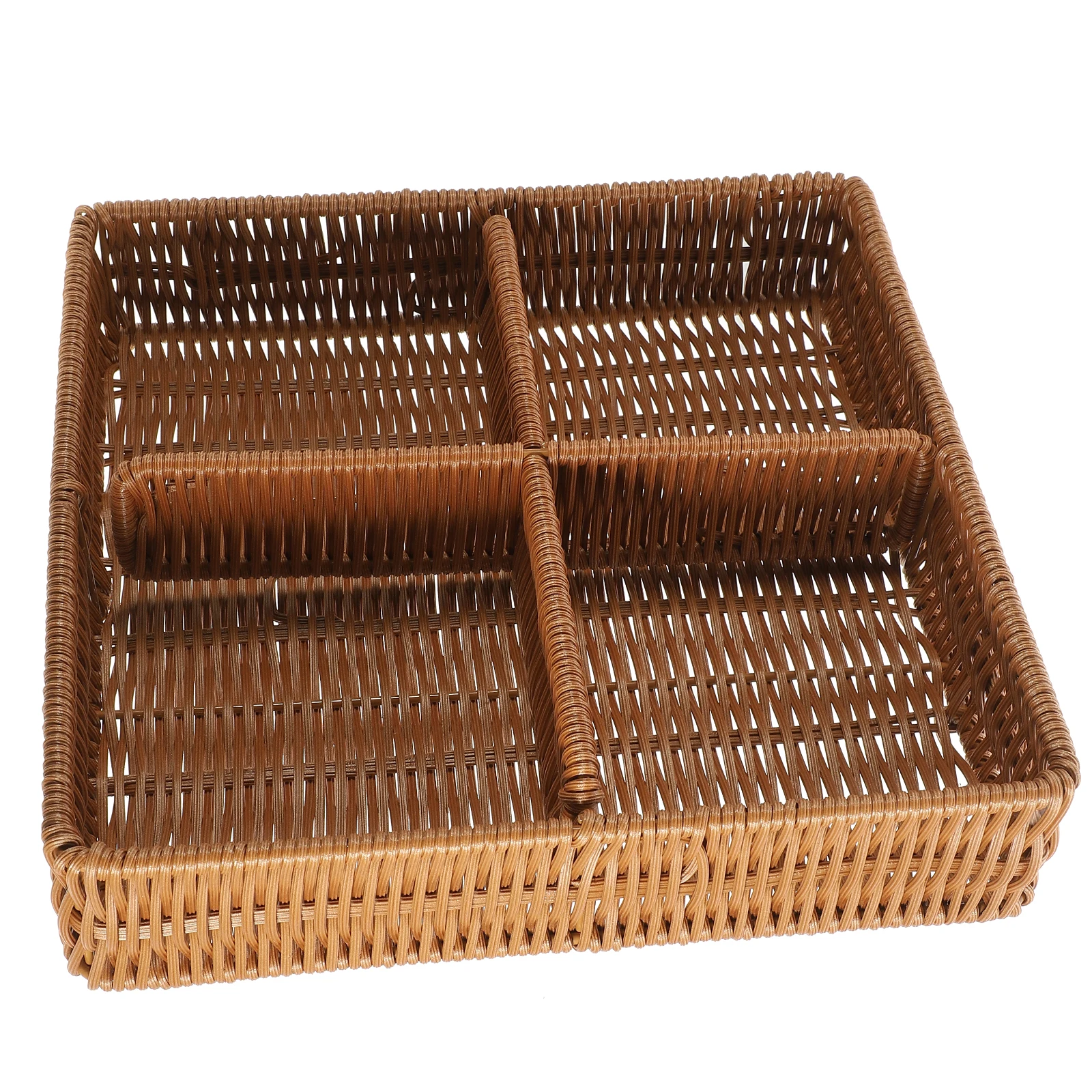 

Divided Imitation Rattan Fruit Serving Rectangle Bread Snack Organizer Desktop Kitchen Compartment Holder Portable Woven Basket