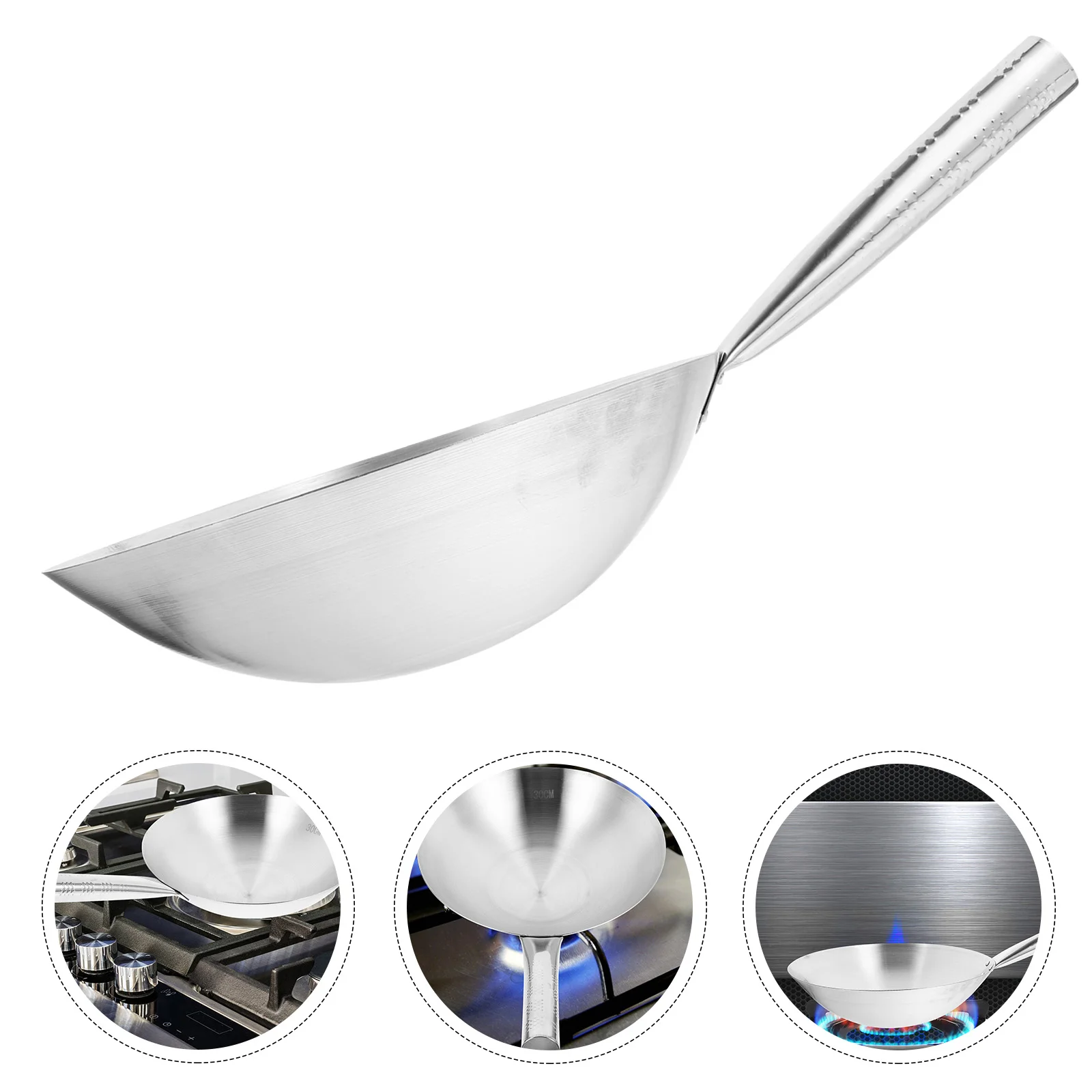 

Griddle Stainless Steel Wok Frying Pan Accessories Silver For Gas Stove Non Stick Pans