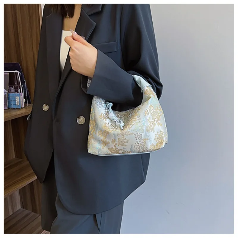 

New Chinese national style retro bag female 2025 new silk jacquard handbag fashion simple single shoulder crossbody bags
