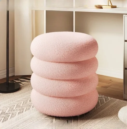 

girls Cream wind vanity chair household Living room bedroom dresser stool light luxury round sgabello da trucco Furnitures