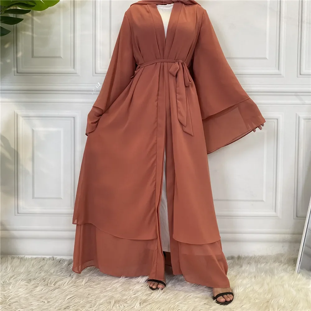 Turkey Arab Chiffon Muslim Elegant Women Open Abaya Maxi Dress Dubai Eid Ramadan Kaftan Cardigan Kimono Robe Islam Clothing Gown