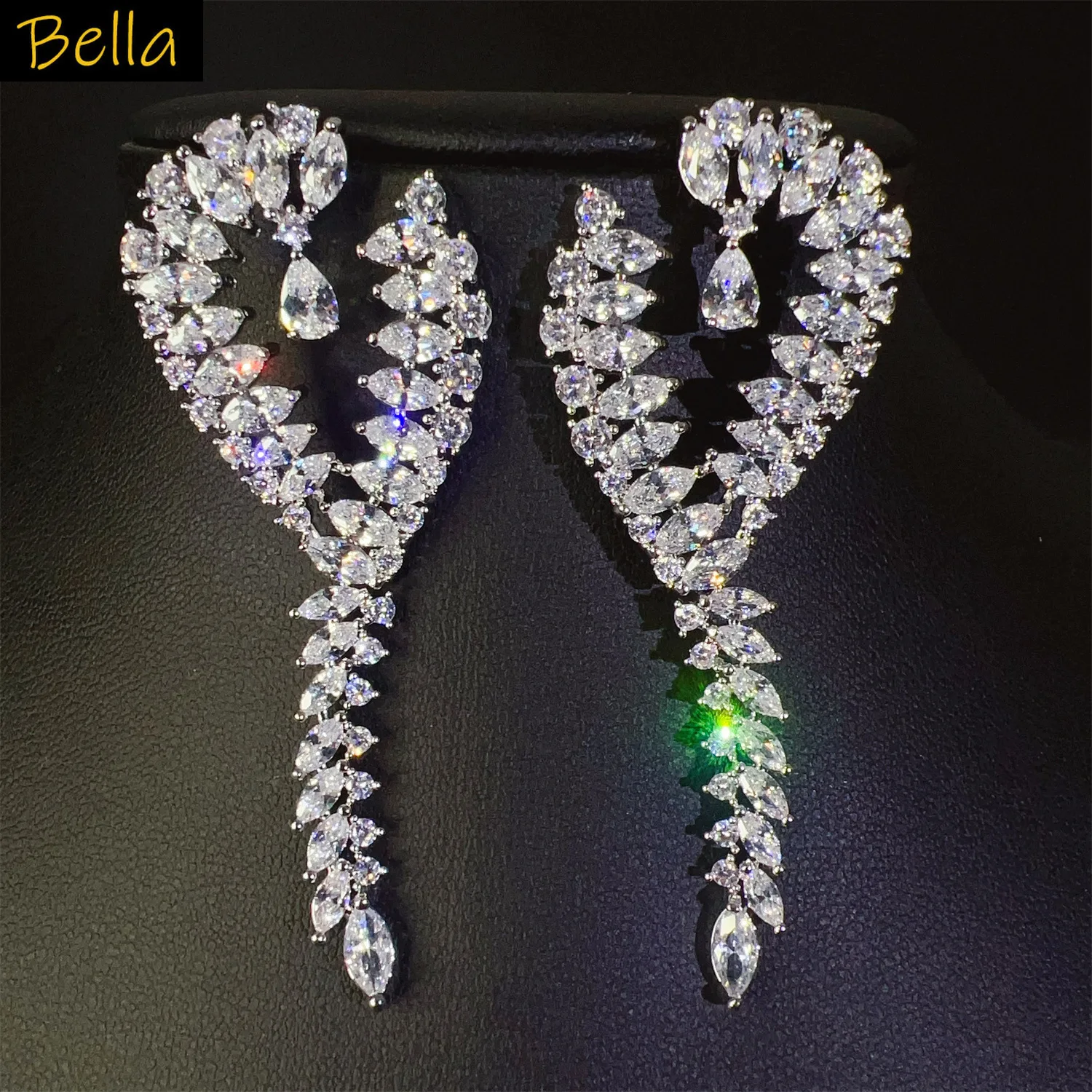 

Sparkling Cubic Zirconia Long Dangle Earrings for Women Gold Silver Plated Jewelry Heart Tassel Wedding Party Gala Event Jewelry
