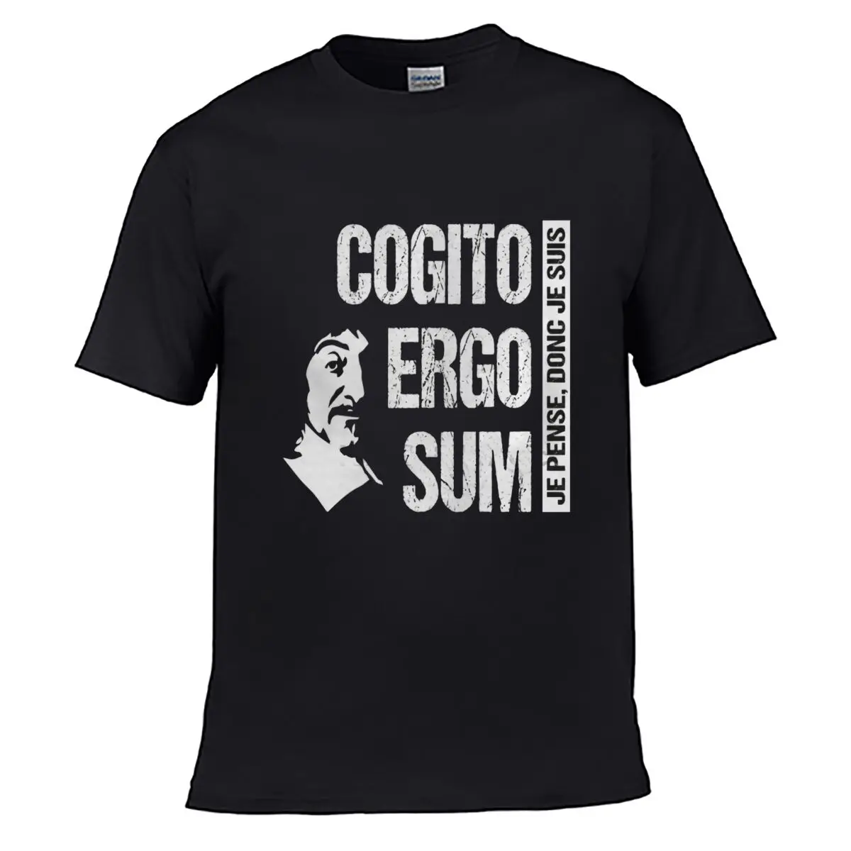 Cogito Ergo Sum Philosophical Quote Solid Washed Vintage Tee Distressed Loose