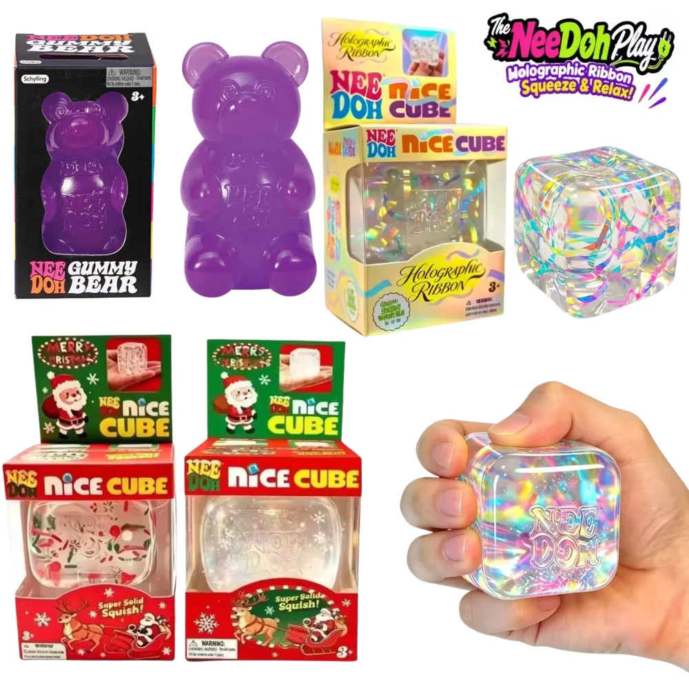 Nee Doh Snowflake Cube & Ribbon Cube Christmas Gift Soft Squish Sensory Toy Anti‑Stress Decompression Fidget Desktop Ornament