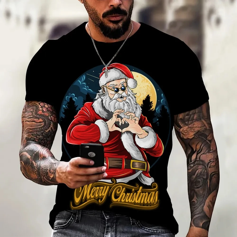 

Funny Santa Claus pattern 3D print men's T-shirt fashion holiday party gift clothing casual round neck unisex short sleeved top