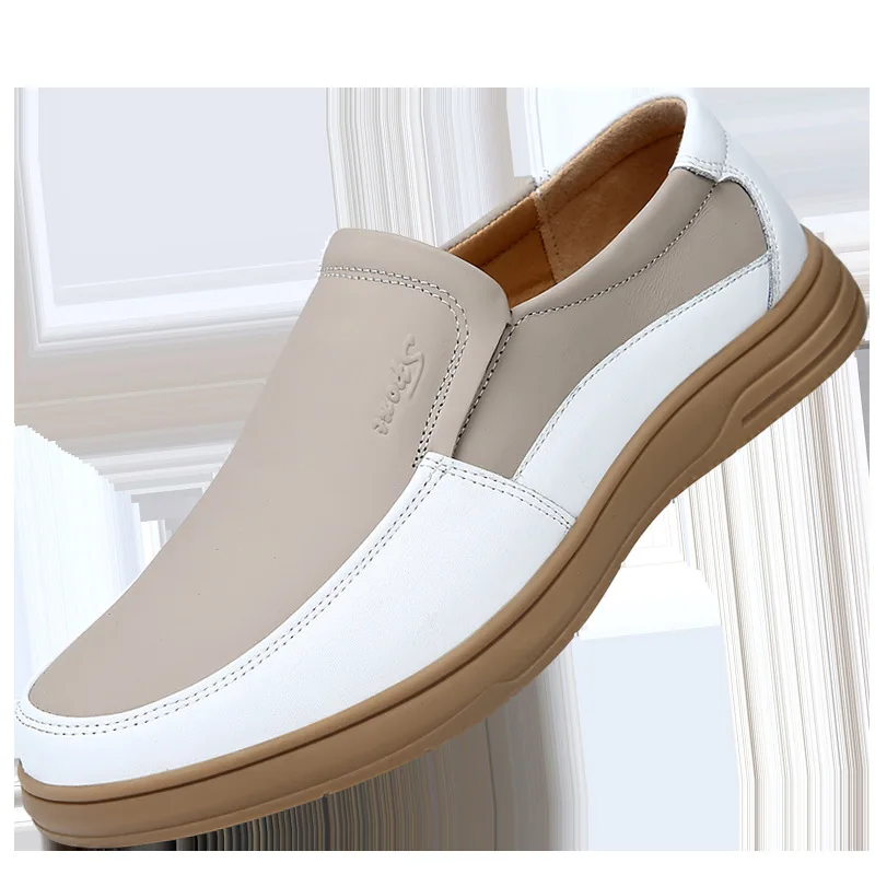 Leather shoes business casual first layer cowhide men's trend elastic low heel versatile