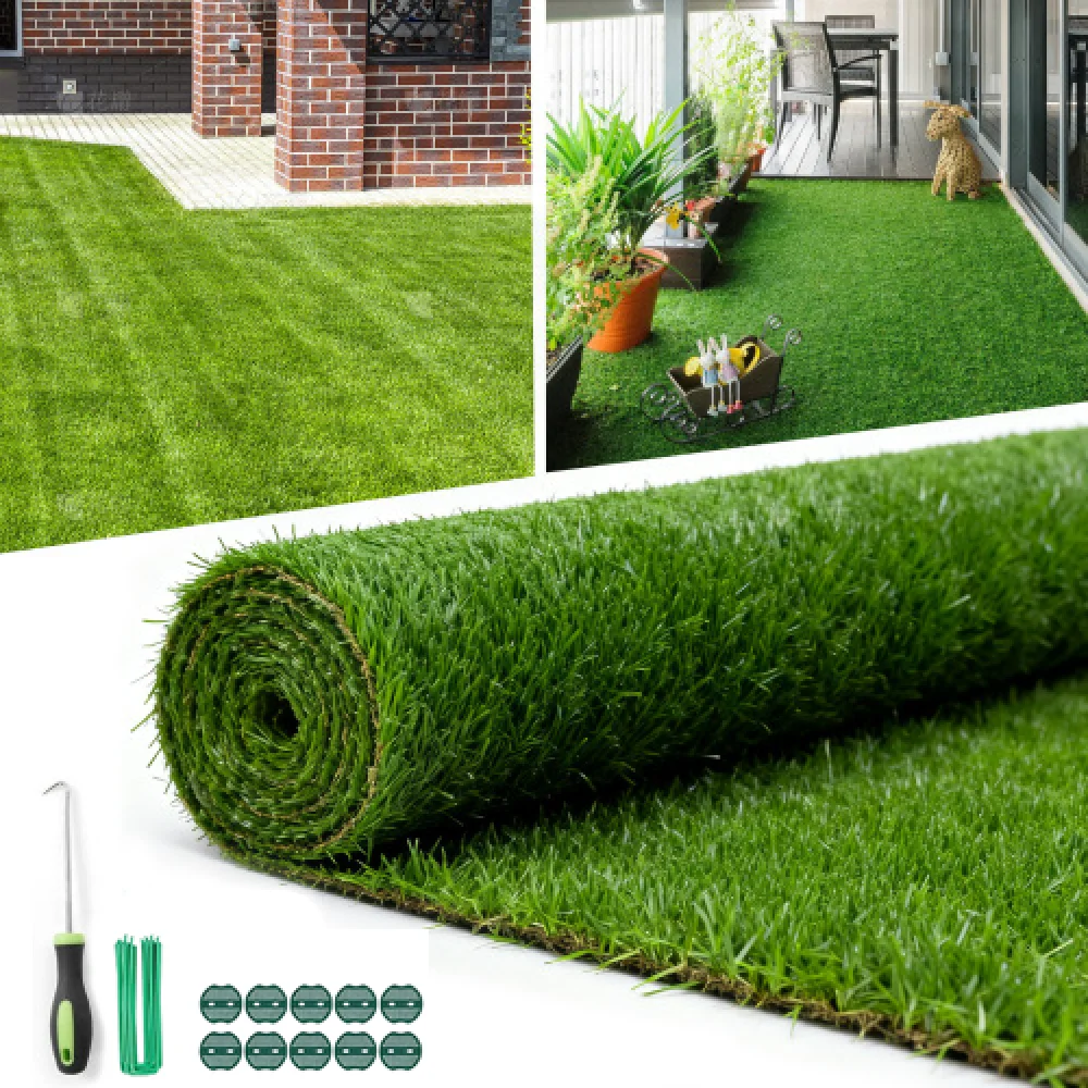 Realistic Deluxe Artificial Grass Synthetic Thick Lawn Turf Carpet (6 FT X10 FT (60 Square FT))