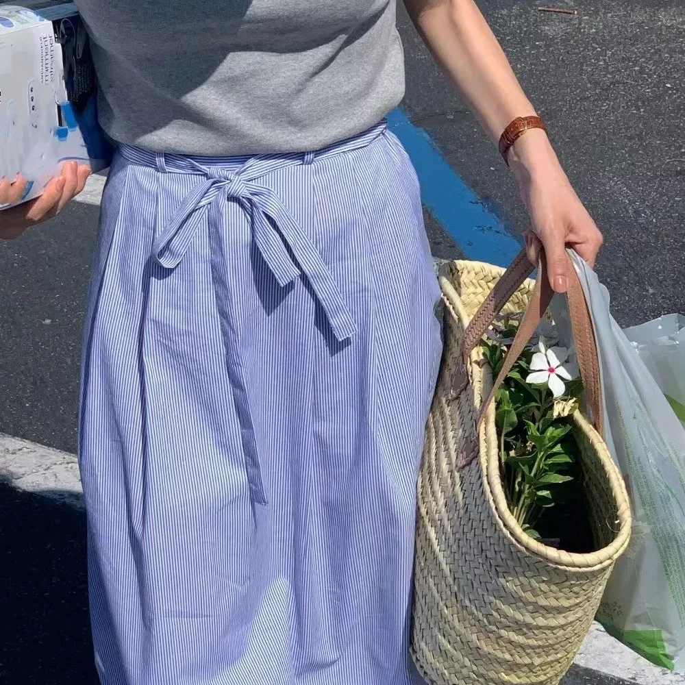 

High Waist A-Line Skirt Vintage Sle Belted Versatile Blogger Favorite Summer 2025 Faion Women's Skirts