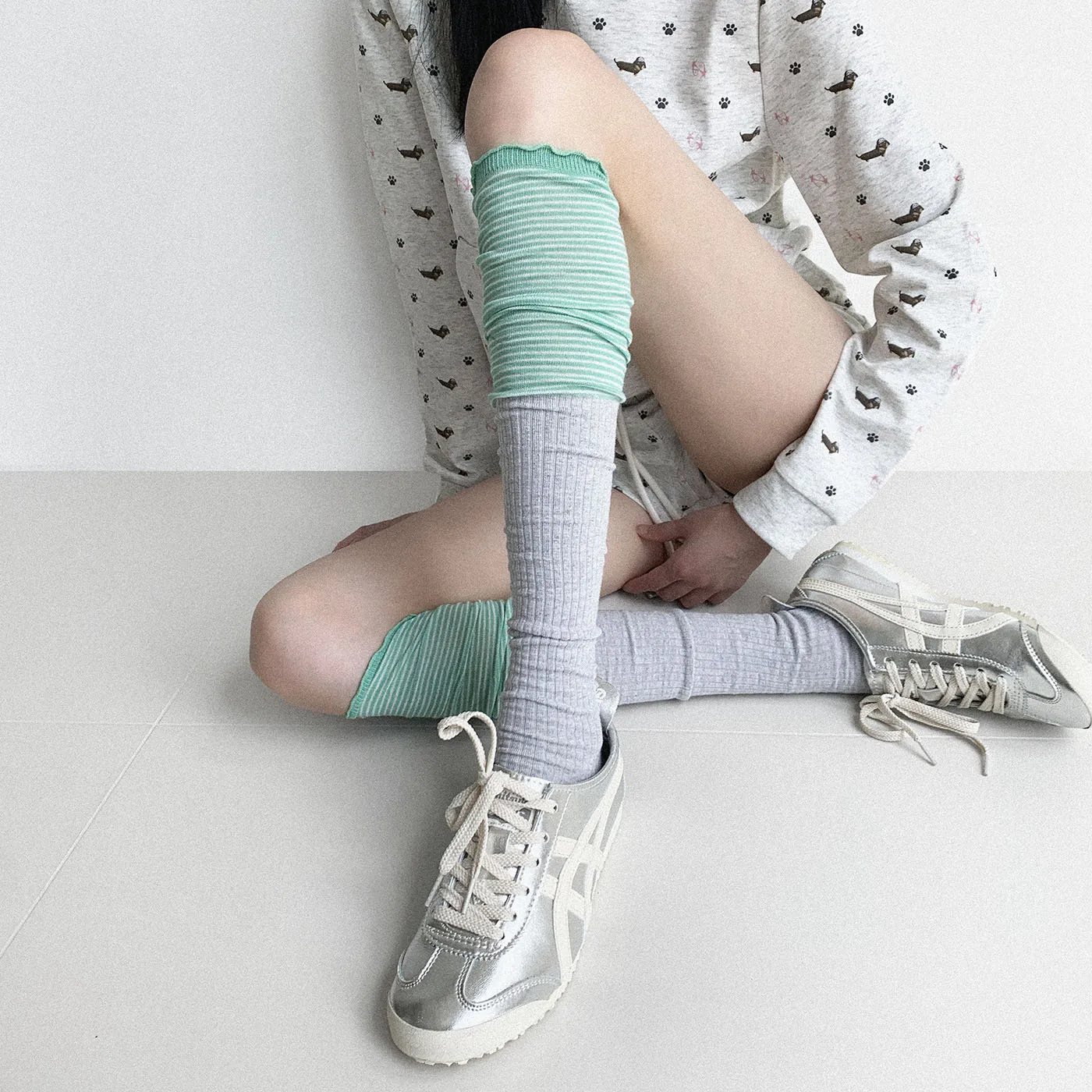 Striped Color Block Spliced Women Slouch Socks Autumn Simple Casual Ins Style Over Knee Socks Match Boots Daily Long Socks