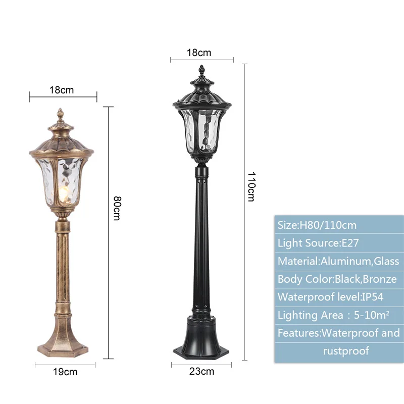 European Retro Lawn Lights Yard Path High Pole Street Lamp Community Garden Driveway Outdoor Waterproof Column Lighting Fixtures