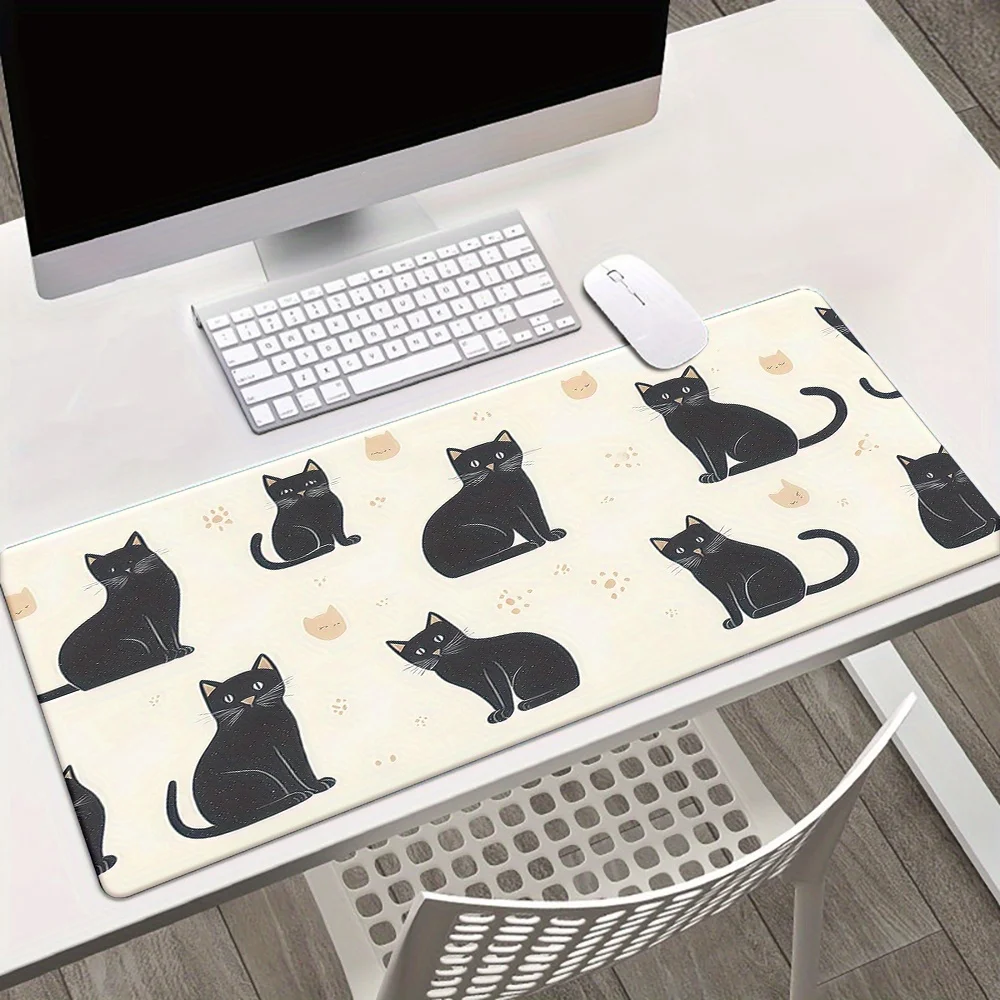 

Cute Black Cat Print Mousepad - Large Non-Slip Rubber Desk Mat for Gaming, Office, and PC Laptops | Durable Keyboard and Mouse P