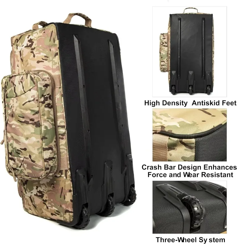Large 120L Duffle Tactical Suitcase Mountain Land Outdoor Trolley with Wheel Sports Travel Luggage