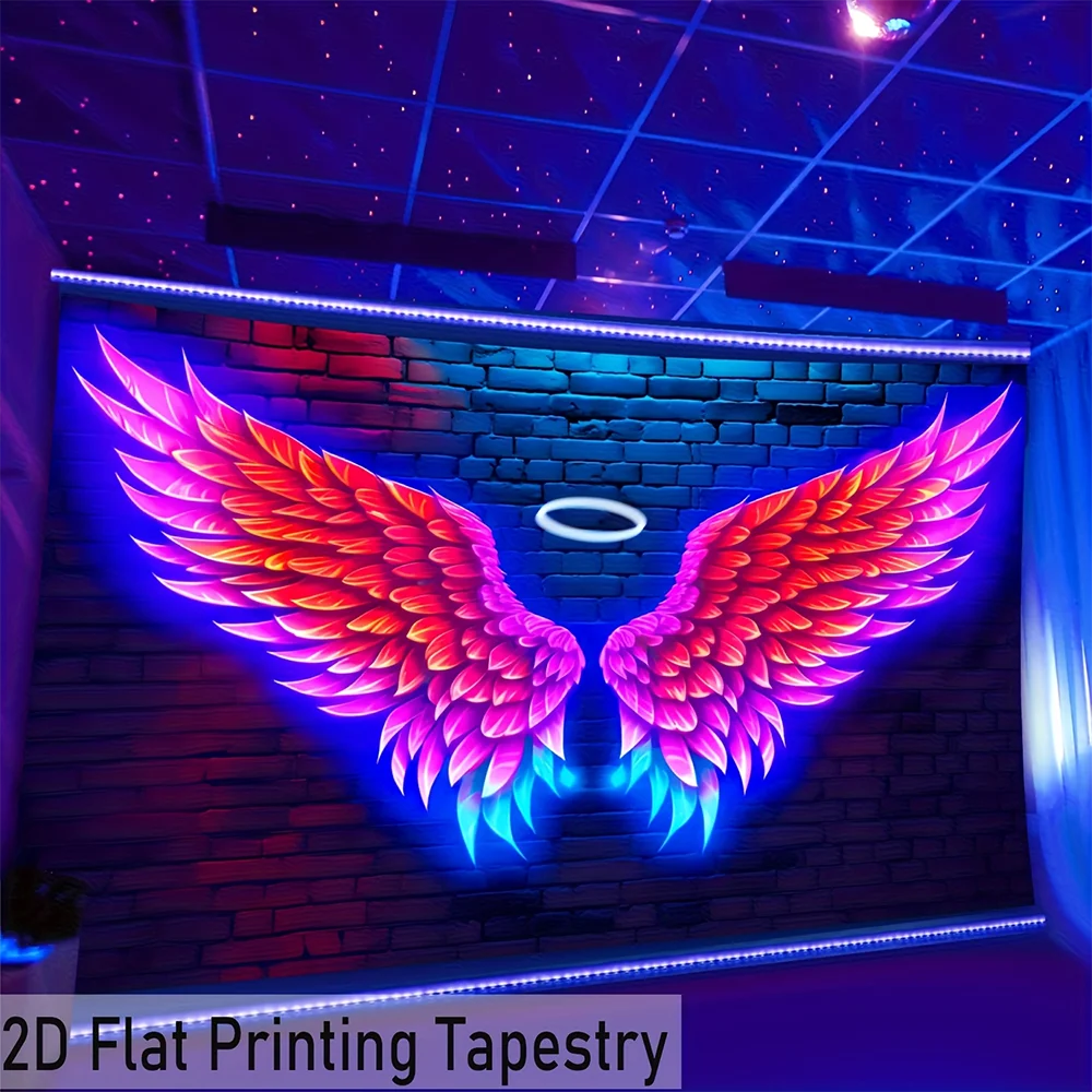 1pc  Neon Angel Wings Black Light Tapestry, UV Reactive Glow in Dark Wall Hanging for Bedroom Living Room Party Decor