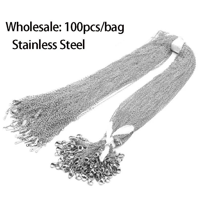100個卸売-15mm-2mm-ステンレスチェーンネックレス-45cm-50cm-ロブスタークラスプ付き-ペンダント-ジュエリーアクセサリー製作用