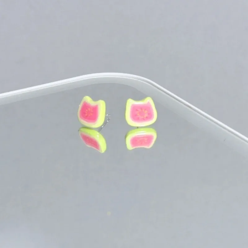 The Kitten Has Become A Guava Slice~ Huge and Cute Guava Slice Earrings, Fresh and Hole-free Earclips in Summer