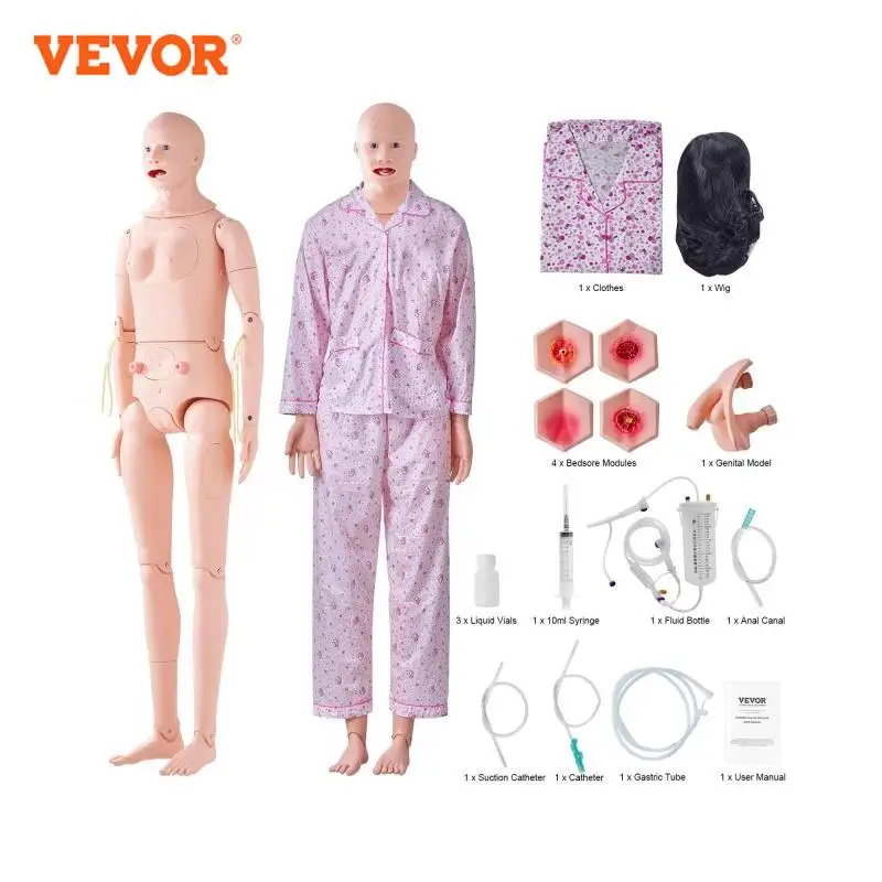 VEVOR Maniquí de Enfermería de Hombre Mujer Maniquí de Cuidado del Paciente 175 cm PVC Maniquí de Entrenamiento de Enfermera Simulación Realista