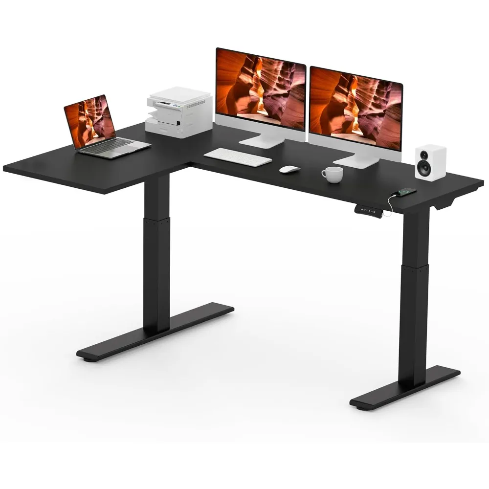 

L Shaped Corner Standing Desk with Dual Motor, Large 71x48 Electric Height Adjustable Gaming Table, Stand Up Home Office Desk Co