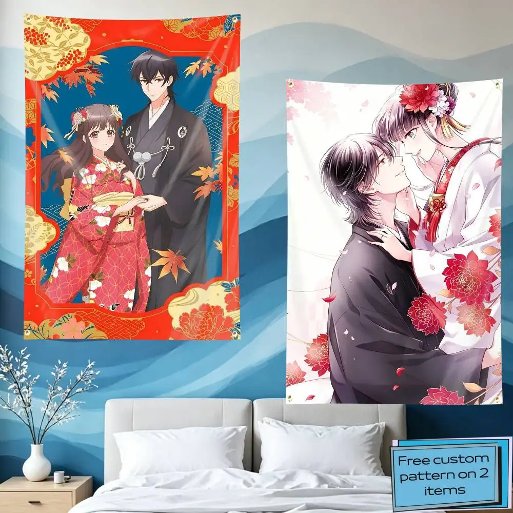 Manga The Ogre-s Bride Yuzu Flag Tapestry Banner for Bedroom Living Room Outdoor Camping Custom Supported