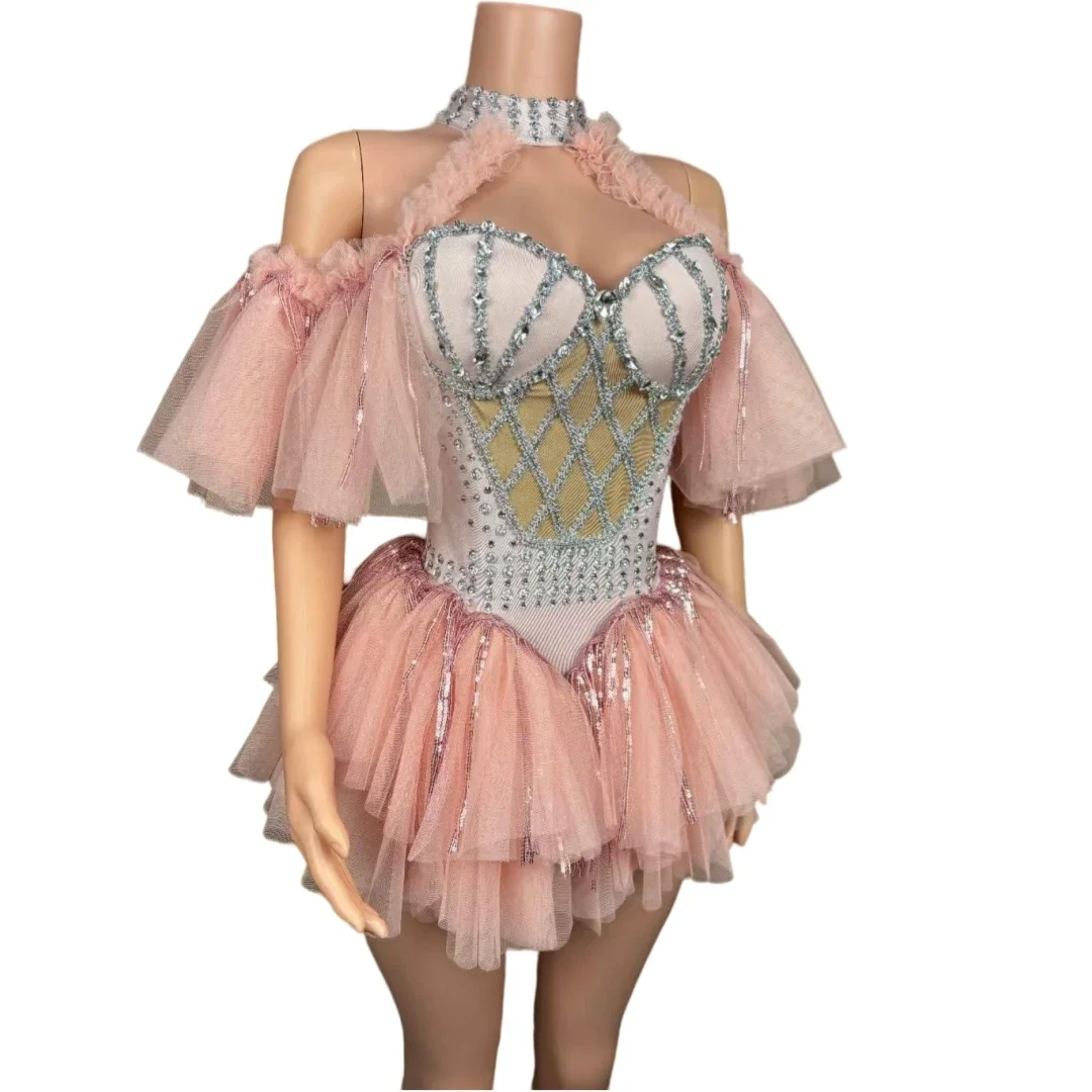 Women Club Party Night Pageant Cheerleading Las Vegas Show Drag Queen Outfit Sparkly Lolita Cute Bodysuits Dance Costume