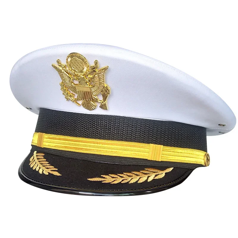 White Captain Sailor Cap Men Army Military Equipment Accessories Eagle Badge for Stage Wide Brim Hat Cosplay US Marine Caps