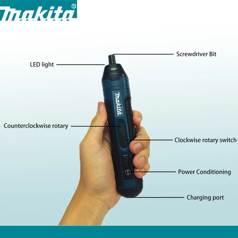 ماكيتا مفك كهربائي لاسلكي |   عزم دوران 3.6 فولت 5 نيوتن متر |   ظرف 1/4 بوصة |   بطارية ليثيوم أيون 1300 مللي أمبير