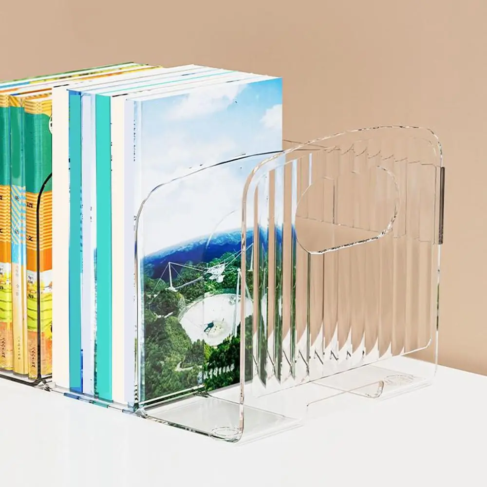 Durable Thickened Divided Book Stand Simple Save Space Acrylic Book Stand with Handle Clear Bookshelf Student Use