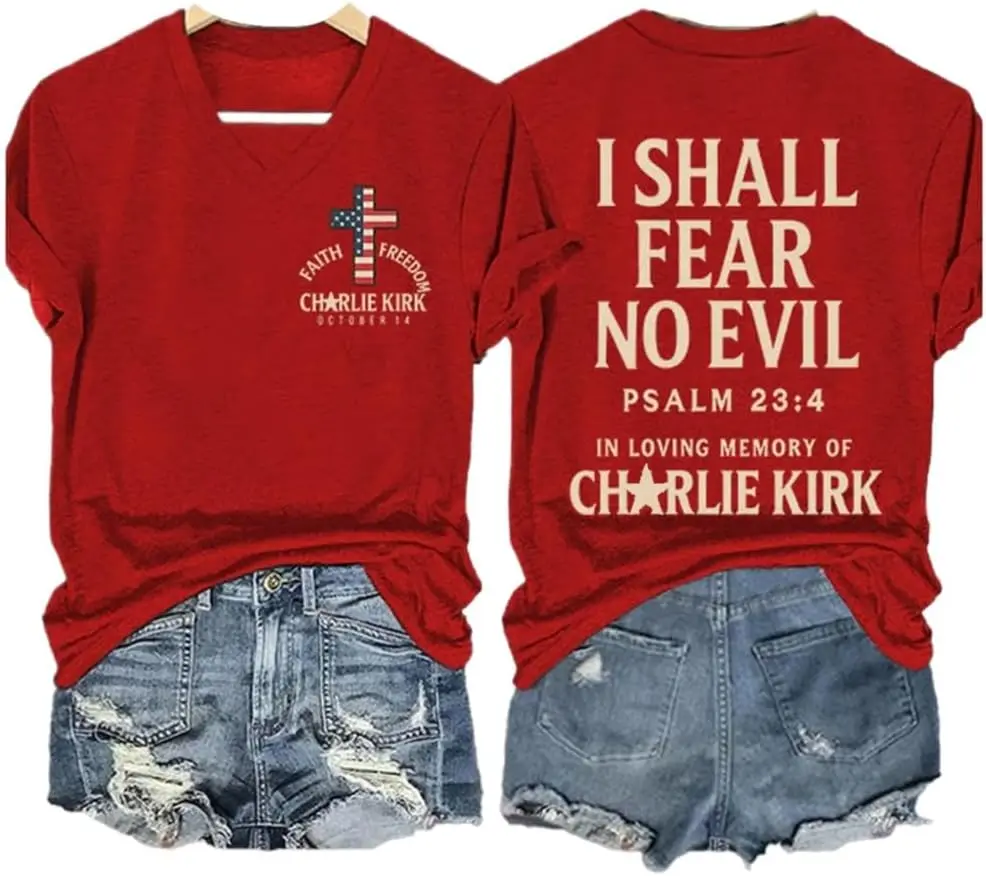 Women's I Shall Fear No Evil Charlie Shirt Faith Freedom Christian Tshirt