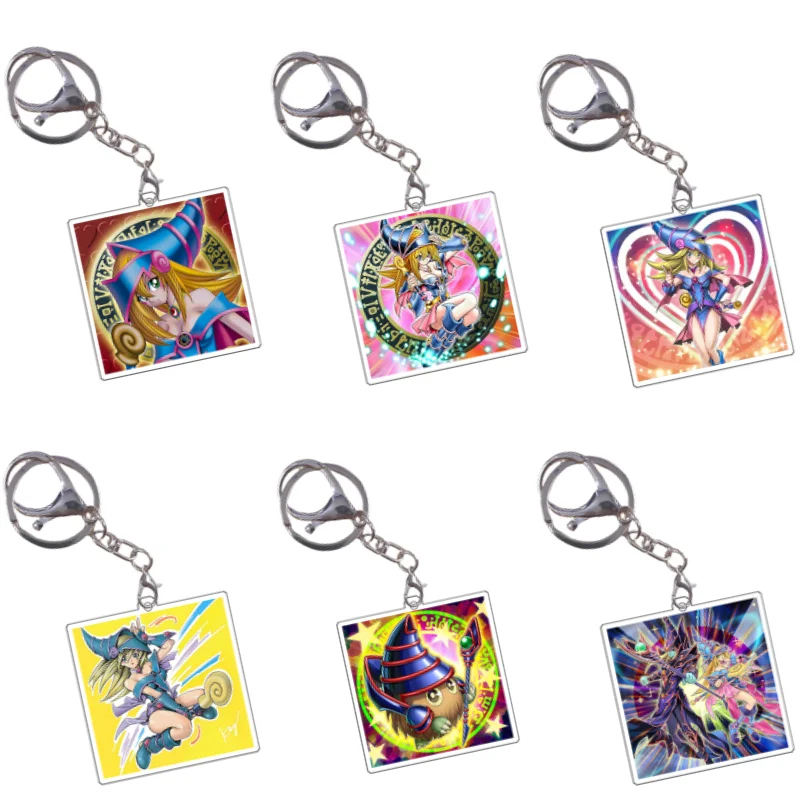 Yugioh Keychain Original Image Black Magician Girl DMG BMG Kuriboh Anime Game Self Made Acrylic Pendant Decoration DIY Toys Gift