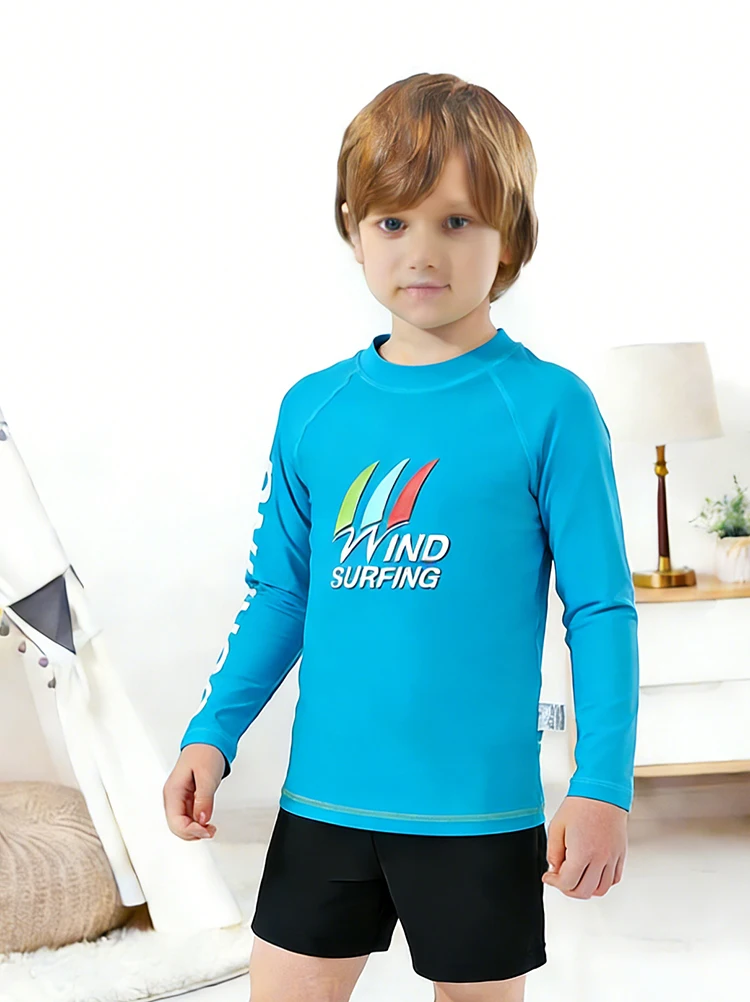 Swimming T Shirt Long Sleeve Kids Swimwear UPF50 UV Protection Beach Children's Bathing Suit Boy Girl Swimsuit Top Rash Guard