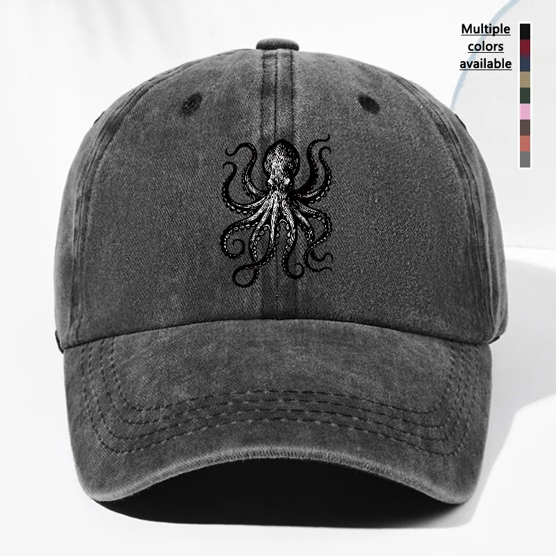 Unisex Octopus Print Vintage Washed Baseball Cap - Adjustable Neutral Trucker Hat with Octopus Tentacles, Suitable for Daily Wear, Outdoor Activities, Driving, and a Casual Cap for Both Men and Women