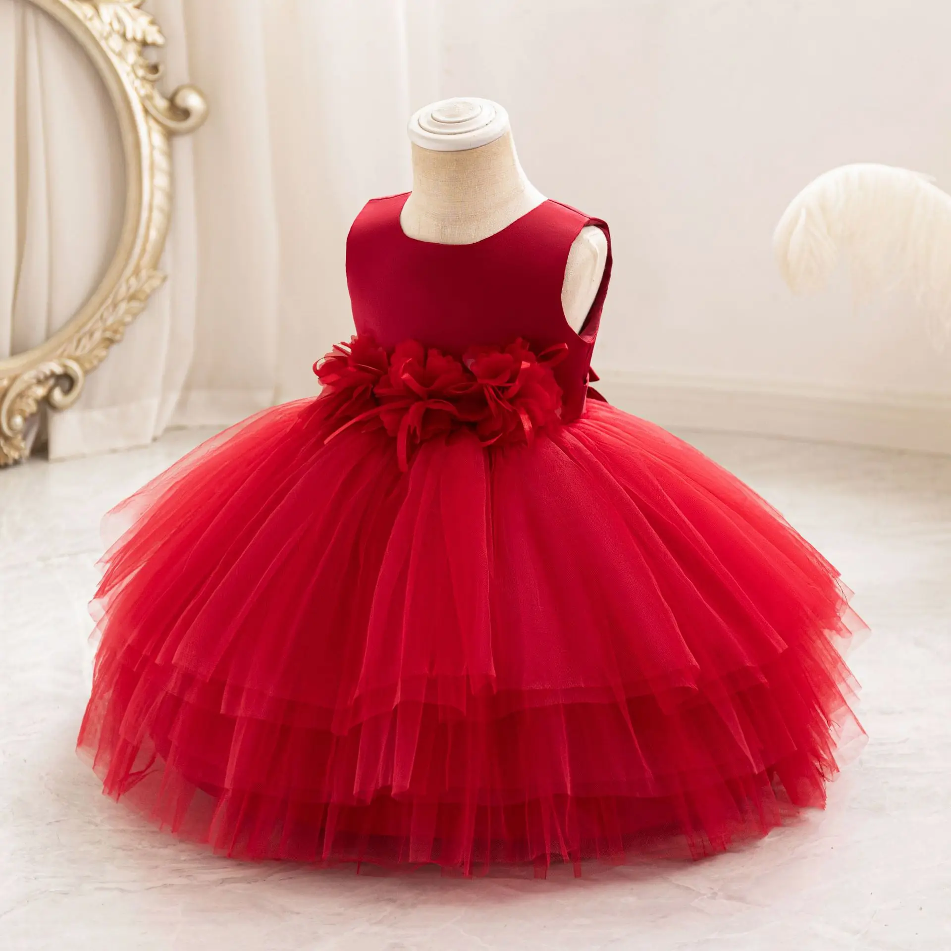 

2025 new children's dress, puffy tulle net tulle dress, princess dress, female flower girl catwalk show host performance dress