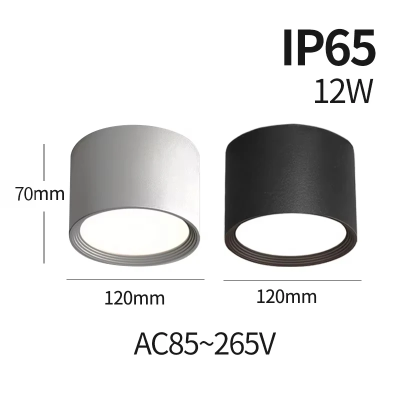 IP65 النازل إضاءة مقاومة للماء ضوء السقف AC85v-265v الأضواء الخارجية للإضاءة عالي السطوع 12 واط