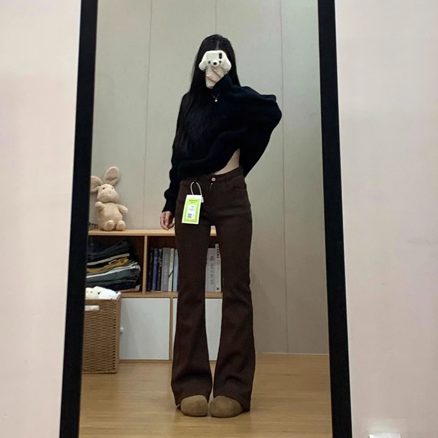 Thiened Fce doublé Vintage marron taille haute cloche Bot jean femmes coupe ajustée Dra longueur de plancher sabot jean hiver