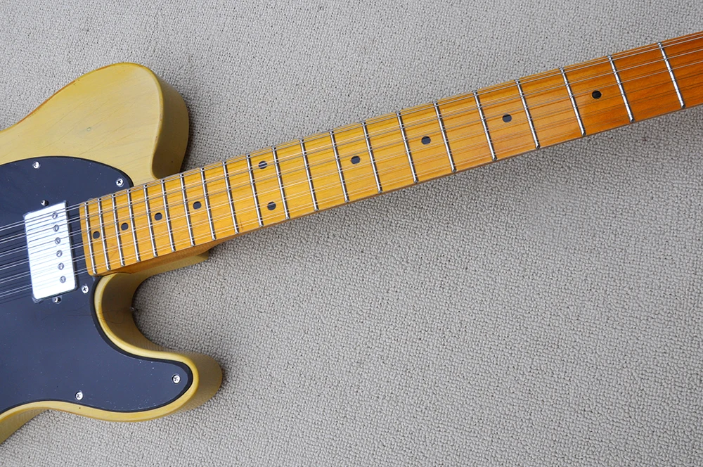 12 Strings Light Yellow Relic Electric Guitar with Maple Fretboard,Black Pickguard,Can be Customized