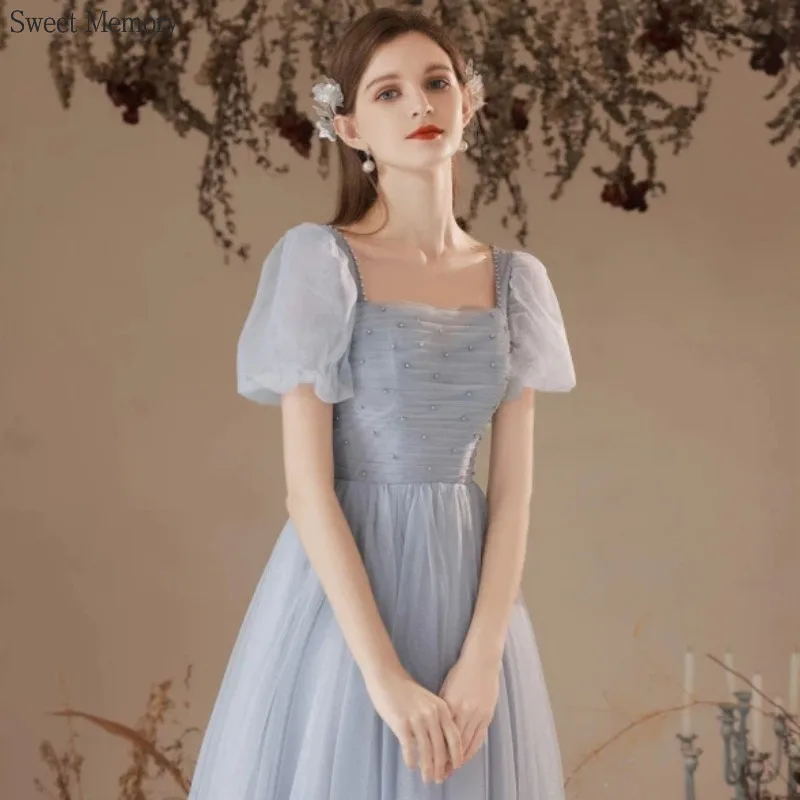 

Платья для выпускного вечера Sweet Memory Princess, женские платья для свадебной вечеринки, с короткими рукавами, квадратным воротником, из тюля
