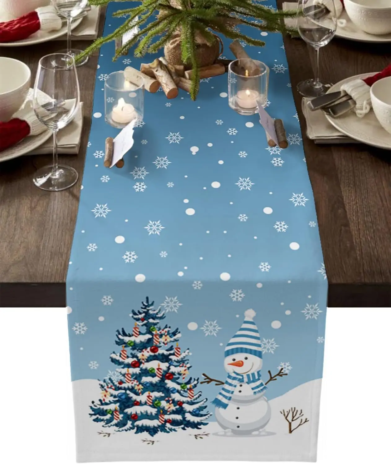 Christmas Tree Snowflake Linen Table Runners Dresser Scarf Decor Durable Dining Table Runners Party Supplies Home Decorations