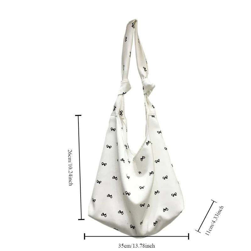 Literary Fresh Nylon Shoulder Bag Fashionable Lazy Style Bow Tie Crossbody Bag Solid Versatile Large Capacity Women's Tote Bag