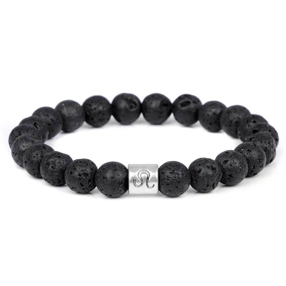 Black Volcanic Lava Rock Stone Bracelets 12 Constellations Zodiac Sign Charm Bangle Wristband Pisces Jewelry Gift For Women Men