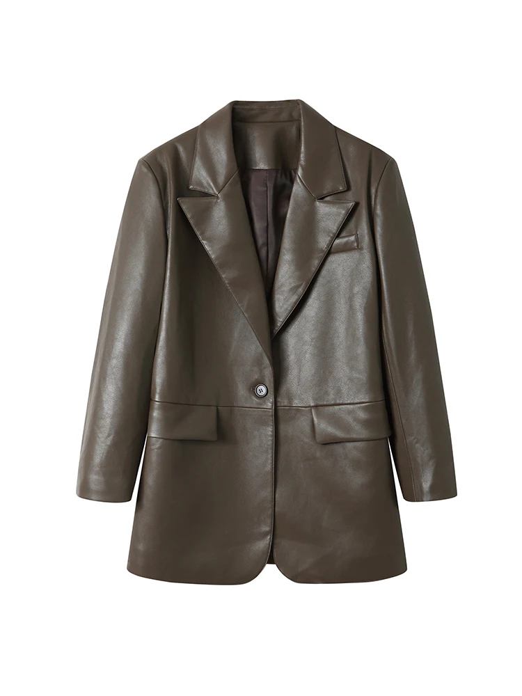 معطف نسائي من الجلد الصناعي من بينجو لربيع وخريف 2026، معطف كاجوال أنيق جديد بأكمام طويلة